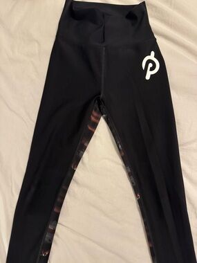 Peloton Black Leggings with Patterned Inner Panels